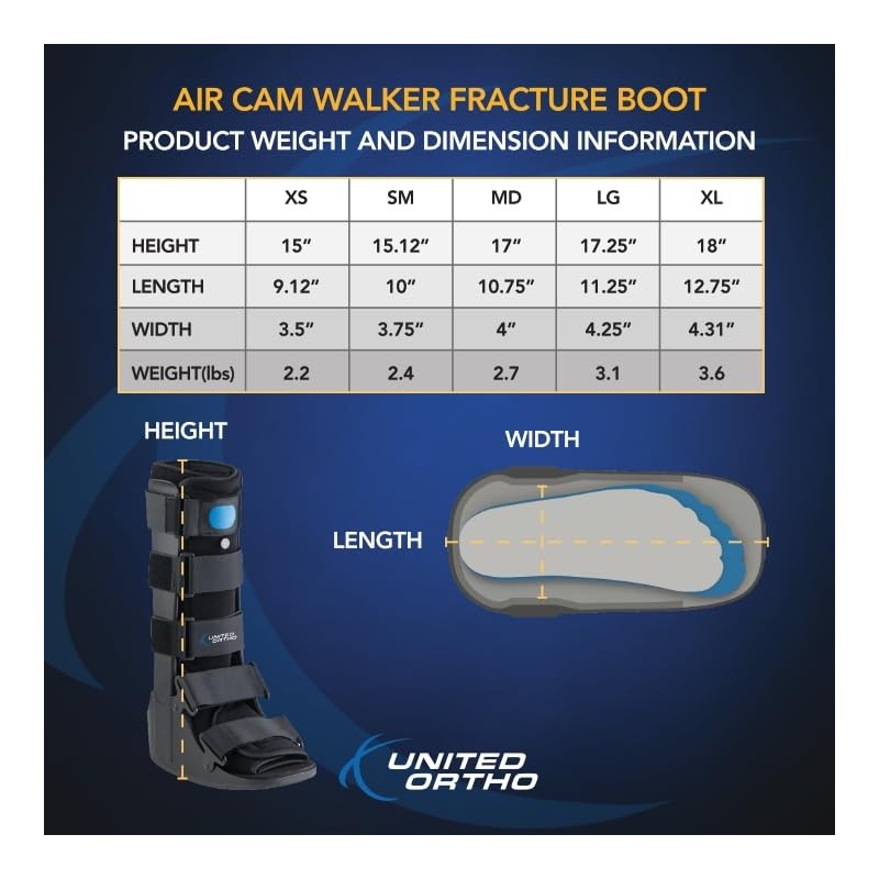 United Ortho Air Cam Walker Fracture Boot, Extra Large, Black