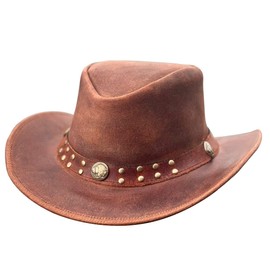 Brandslock Australian Leather Hat with Braided Band Original Cowboy Australian Bush Hat, Tan, L