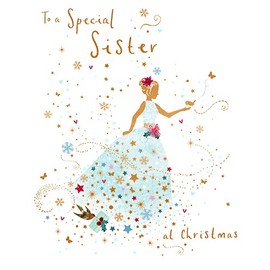 Paperlink Beautiful Dress Special Sister Christmas Card – Traditional Xmas Greeting Card, White