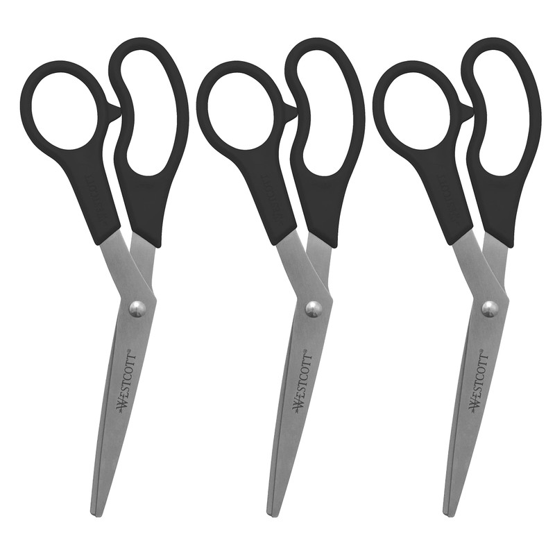 Westcott All Purpose Value Scissors, 8" Bent, Pack of 3,