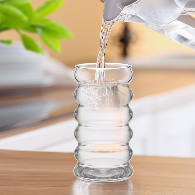 Tessco 4 Pcs Creative Glass Cups Vintage Drinking Glasses Ribbed