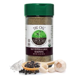 Organic Salt Pepper Garlic Seasoning - The OG by Flavor Seed, Carnivore & Keto Friendly Organic Garlic Salt, SPG Seasoning for Grilling Meat & Veggies, Popcorn Topping, Kosher, 3.4oz Shaker Jar