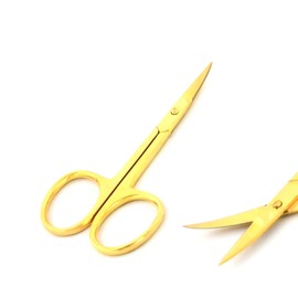 WellnessD'Light - Cuticle Toe Nail Scissors Curved, Stainless Steel, Trimming Scissors, Cuticle Scissors, Eyebrow, Full Gold, Manicure Premium Quality