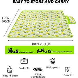 Ttdesefu 80" x 120" Sandproof Waterproof Picnic Blanket, Beach Mat for Outdoor Camping Hiking Park, Portable with Tote Bag, Non-Stick Sand & Grass, Foldable for Indoor Outdoor Use (Green Leaf)