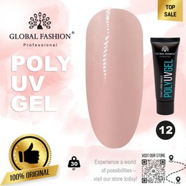 Global Fashion Professional Poly Nail UV Gel - Long-Lasting, Durable, and Easy-to-Use Nail Enhancements | (12, 30g)