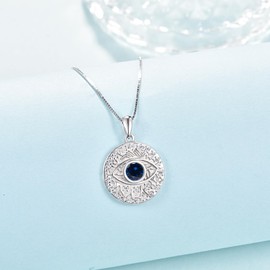 ZIPPICE Evil Eye Moonstone/Opal/Cubic Zirconia Necklace 925 Sterling Silver Eye of Horus Necklace Blue Opal Evil Eye Pendant Jewellery Gifts for Women Girls Women Friends, Sterling Silver