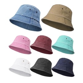 Geyoga 8 Pack Cotton Bucket Hat Foldable Packable Fishing Hat Beach Cap for Kids Teen Girls Women Men (Elegant Colors)