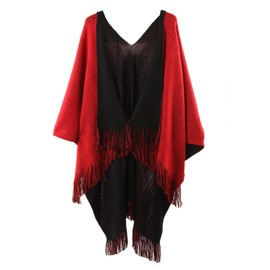 Mayplous Women Two-sided Wrap Women Knitted Shawl Women Oversize Cape Blanket with Tassel Winter Warm (Black+Red)