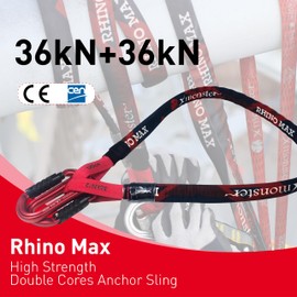 Xmonster Rhino Max High Strength Double Cores Anchor Sling 36kN+36kN Lightweight Wear-Resistant Strop (1.5m & 2m), 150-200, Red & Black