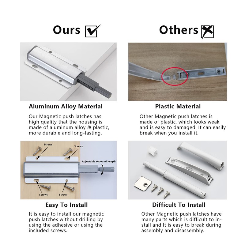 Redunest Push to Open Door Latch, 10 Pack Magnetic Push