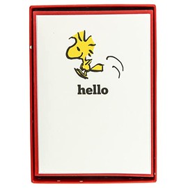 Graphique Happy Woodstock Boxed Notecards, 16 Peanuts "Hello" Message Cards, with Matching Envelopesand Storage Box, 3.25" x 4.75"
