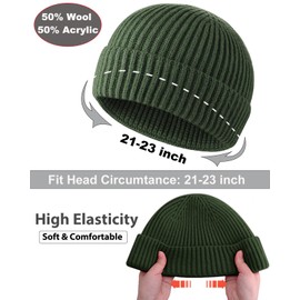 PHILIGHTS Swag Wool Short Fisherman Beanie for Men Women, Knit Cuff Warm Winter Hats, Soft Trawler Skull Cap Watch Hat Unisex, 4pcs-black, Yellow, Army Green, Gray, One Size