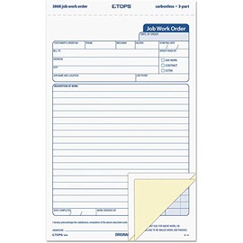 TOPS 3868 Snap-Off Job Work Order Form, 5 2/3" x 8 5/8", Three-Part Carbonless (Pack of 50 Forms), Set of 6