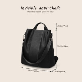 FuninCrea Backpack Womens Casual Daypacks Anti-Theft Travel Backpack Waterproof PU Leather Shoulder Bag, Women's Fashion Backpacks Large Capacity with Detachable Strap and Handle (Black)