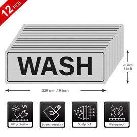 Anobell 12 PACK Wash Rinse Sanitize Sink Labels Employees Must Wash Hands Sign 9x3 inch Waterproof Aluminum Metal Sign Self-adhesive Stickers for 3 Compartment Sinks Restaurant Kitchen Wash Station