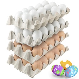 Beeveer 60 Pcs Unpainted Wooden Eggs, Sturdy Easter Eggs with Blank Natural Pulp Egg Cartons, Fake Eggs for Easter Egg Decorating, DIY Game, Kitchen Craft Adornment(White,Wood)
