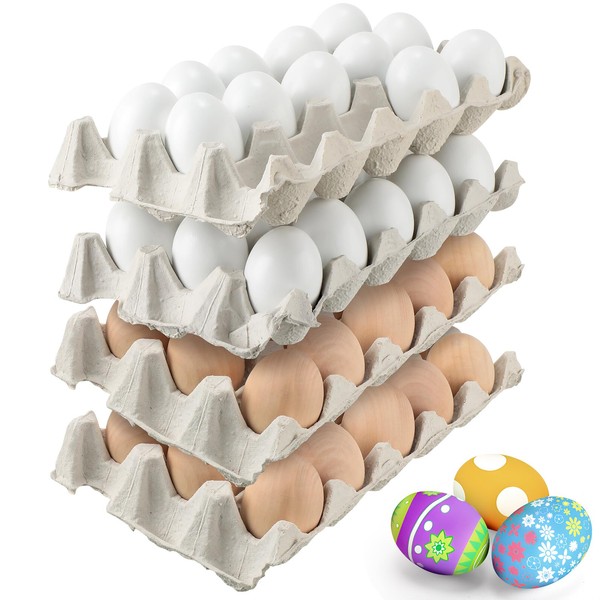 Beeveer 60 Pcs Unpainted Wooden Eggs, Sturdy Easter Eggs with
