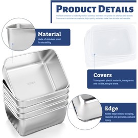 Sonhomay 6 Pack Food Storage Containers 21oz Stainless Steel Reusable Stackable Box with Lid Kitchen Organizer Airtight Lunch Bento Boxes for Lunch Meal Prep Leftovers Fruits