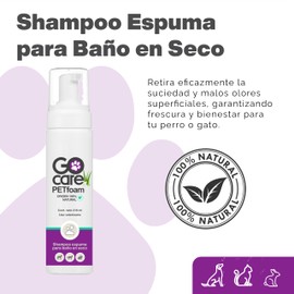 Go Care | Shampoo Espuma para Baño en Seco - Extracto de Aloe Vera y Aceite de Jazmín y Melissa - 100% Natural - 210ml - Ideal para Perros y Gatos