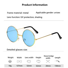sanvpwsan 6Pcs Round Metal Frame Glasses Retro Hippie Style Multicolor Sunglasses, John's 60s Style Glasses Accessories (Gold Frame)