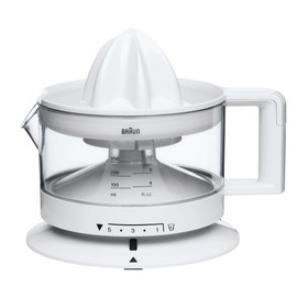 Braun House Hold CJ3000 Electric Citrus Press, 350 ml Bowl with Scale, Adjustable Pulp Control, Automatic Start/Stop, Cable Storage - White