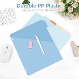 SKYDUE Binder Dividers with Tabs and Pockets – 5-Pack for 3-Ring Binders, Writable Tabs, Durable & Tear-Resistant, Blue