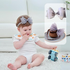Rannyrena Cute Lace Bow Baby Girls Headbands Large Knot Hair Band Soft Chiffon Hairband Elastic Shower Hair Accessories for Newborn Infant Toddler Kids (Grey A, Elastic)