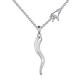 ZPMMPZ Italian Horn Necklace 925 Sterling Silver Cornicello and Mano Cornuto Good Luck Pendant Amulet Jewelry for Women Men
