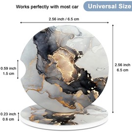 MACHSWON 2 Pack Cup Holder Car Coasters Absorbent Ceramic Car Cup Holder Coasters Cute Car Accessories Black and White Marble with Finger Notches and Cork Base 2.5 Inches