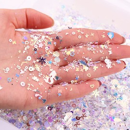 Duories Approx. 10 g Coloured Nails Glitter Bling Sequins Nail Glitter Nail Art Decoration Snowflakes Pentagram Helzform for Nails Craft DIY Manicure Face Body Sequins Decoration, Blue