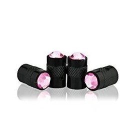 Bling Anti-Theft Locking System Pink(PBD) Crystal Metal Black Tire Rim Valve Stem Cap