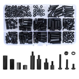 Ewwtrey Pack of 260 M3 Nylon Hex Bolts Nut Circuit Spacer, Male Female Screws Nuts Assortment Set (Black, 260 Pieces M3)