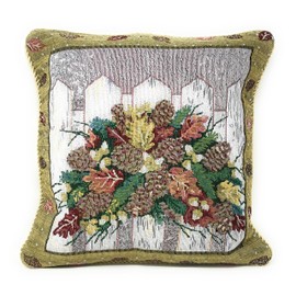 DaDa Bedding Set of 2-Pieces Festive Floral Fiesta Tapestry Throw Pillows - Holiday Season Elegant Novelty Woven Square Decorative Accent Cushion Cover with Inserts - 18" x 18"