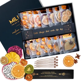 Cocktail Garnish, PREMIUM GIFT SET, with COCKTAIL PICKS I 100% Natural Dehydrated fruits I Home Bar, Barware, Hosting Men Women Corporate Holiday Bar Gift -Medium (35 slices + 8 picks)