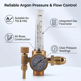 Regolatore Misuratore di Portata Argon con Manometro, PC + Ottone H59, per Bombola Gas Saldatura TIG, M12 X 1