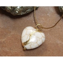 Kintsugi Petite 5/8" White Howlite Broken Heart Mended with 23k Gold, Cord Necklace