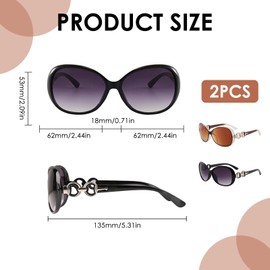 RRICHH 2 Pairs Polarised Sunglasses Womens Retro Trendy Oversized Driving Ladies Shades UV400 Sun Protection Over Glasses Sun Glasses Y2K Square Foldable Sunglasses for Women