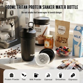 BuildLife Shaker Bottle, 600ML Tritan Protein Shaker Water Bottle, Shakes Cup with Strainer for Protein Powder Supplement Smoothie Quiet Mixing, Lump-Free Dishwasher Safe (Black)
