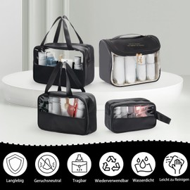Transparente Kulturtasche, 4Stück Flugzeug PVC+PU Kosmetiktasche Wasserdicht, Frauen Transparente Kulturtaschen Tasche Flughafen-konforme Tasche (Schwarz)