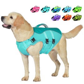 Petglad Dog Life Jacket, Reflective Dog Harness Life Vest with Rescue Handle for Swimming Boating, Adjustable High Buoyancy Flotation Swim Vest for Small Meium Large Dogs - Pine Green, L