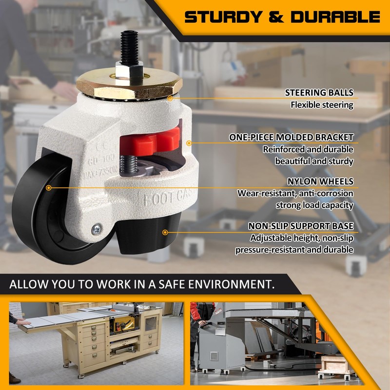 Retractable Leveling Machine Casters 4Pcs- 4400 lbs Per Set -