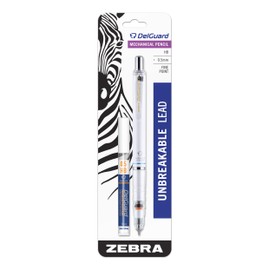Zebra DelGuard Mechanical Pencil with Bonus Lead Refill, Fine Point, 0.5mm Point Size, Standard #2 HB Lead, White Barrel, 1-Count