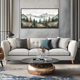 ZUITINGHUA Black Framed Canvas Wall Art For Living Room Wall Decor For Bedroom Office Wall Decorations Forest Mountain Landscape Painting Modern Pictures Artwork Room Aesthetic Home Decor 20x40 In