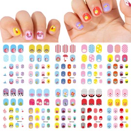 10 Sheets Kids Nail Stickers Full Nail Wraps Self Adhesive Nail Polish Decals for Kids Girls Nail Art Decoration Fun Including Rainbow Flower Cow Cloud Butterfly Bee Food for Age 8 and Older