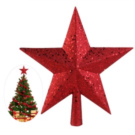 NICEXMAS Christmas Tree Topper Topper for Christmas Tree Star Treetop Treasures Red Glitter Christmas Tree Topper Decoration 9 Inches