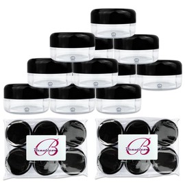 Beauticom 15 gram/15ml Empty Clear Small Round Travel Container Jars with Lids for Make Up Powders, Eyeshadow Pigments, Lotions, Creams, Lip Balm, Lip Gloss, Samples (12 Pieces, Black Lid)