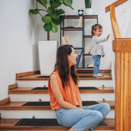 Aoxisicoo 15-Pack Black Stair Treads for Indoor Wood Steps, 8x30 Inch Non-Slip Carpet Mats with Self-Adhesive Backing, Machine Washable Safety Runner for Kids, Elders and Pets