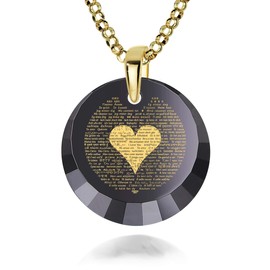 120 Languages I Love You Necklace Anniversary Birthday Gift Pendant for Women Pure Gold Inscribed in Miniature Text on Classic Black Cubic Zirconia Gemstone, 18" Gold Plated Silver Chain