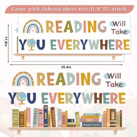 JarThenaAMCS Boho Reading Will Take You Everywhere Wall Stickers Inspirational Quote Wall Decals Motivational Phrase Room Mural Stickers for Back to School Home Classroom Library Study Room Decor