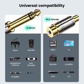 MOSWAG 1/4 to RCA Adapter, Female to 6.35mm 1/4 Inch Male Mono TS Interconnect Audio Conversion Plug, Gold Plated - 2 Pack